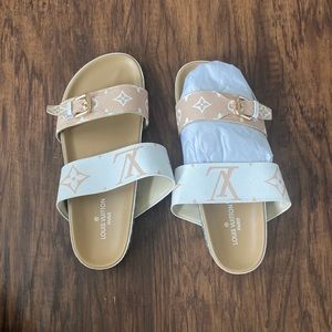 Louis Vuitton Tan and White Sandals
